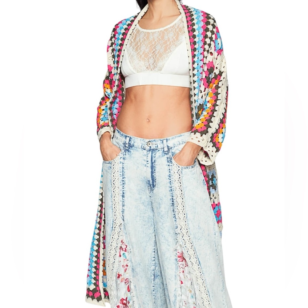 Crochet Open-Front Multicolor Women’s Cardigan Sweater